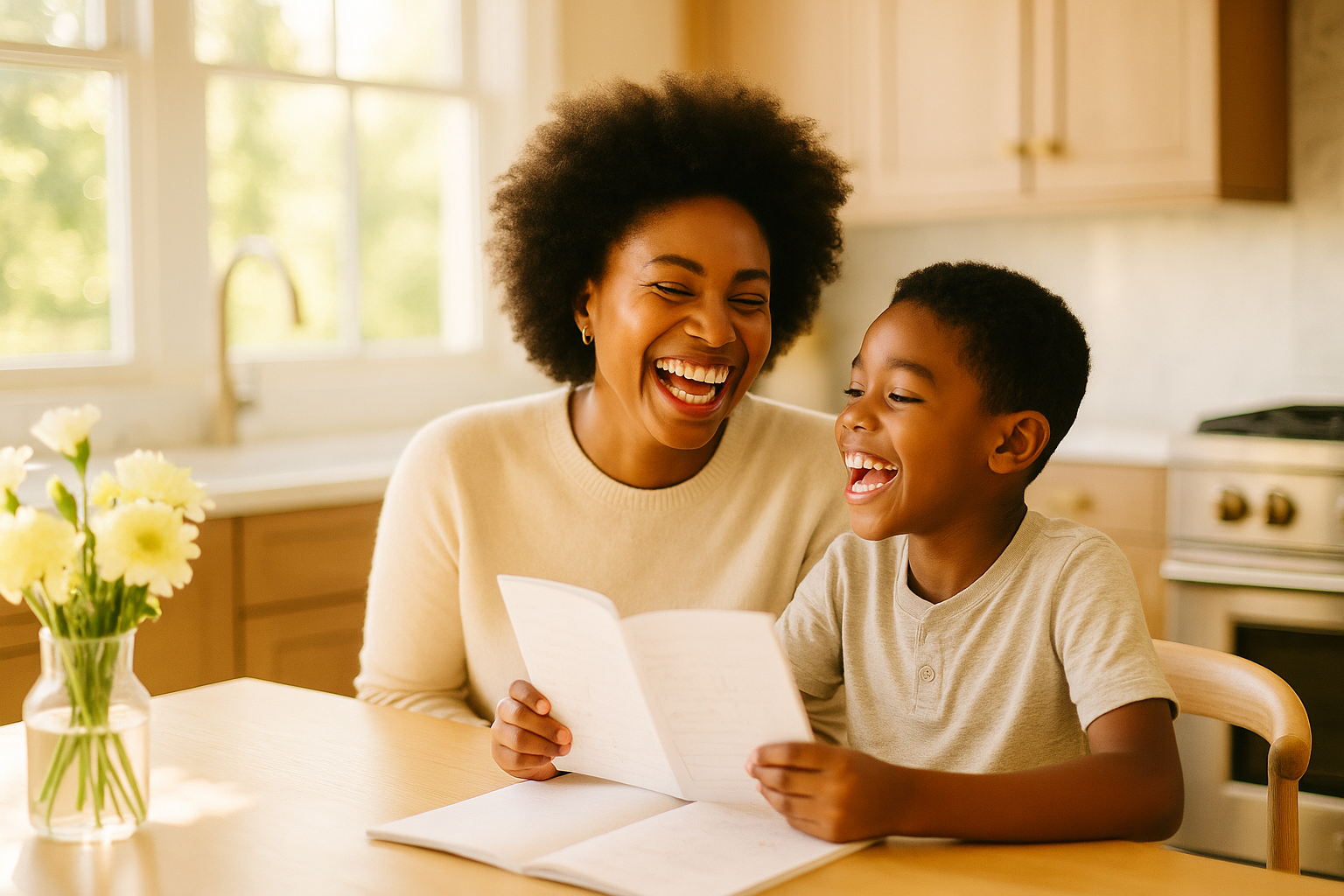 Parent and child studying together at home