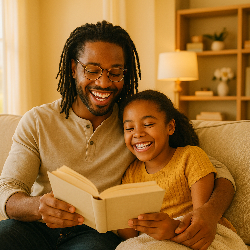 Parent reading aloud to child in cozy reading nook